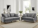 Brigette 3-Seater Grey Velvet Sofa with Antique Brass Castor Legs
