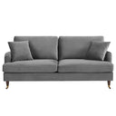 Brigette 3-Seater Grey Velvet Sofa with Antique Brass Castor Legs