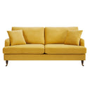Brigette 3-Seater Mustard Velvet Sofa with Antique Brass Castor Legs