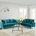 Brigette 3-Seater Teal Velvet Sofa with Antique Brass Castor Legs
