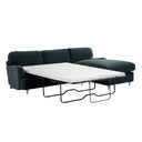 Daphnis Aegean Blue Velvet Sofa, Grande Chaise Right Hand Facing