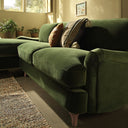 Daphnis Fern Green Velvet Sofa, Grande Chaise Sofa Left Hand Facing